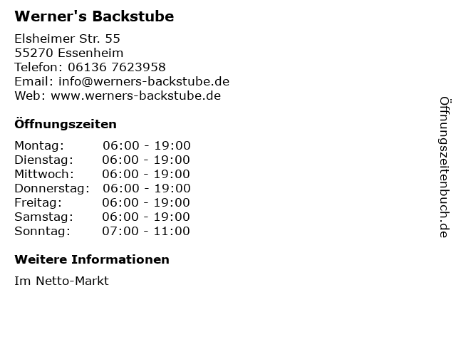 Werner's Backstube in Essenheim: Adresse und Öffnungszeiten