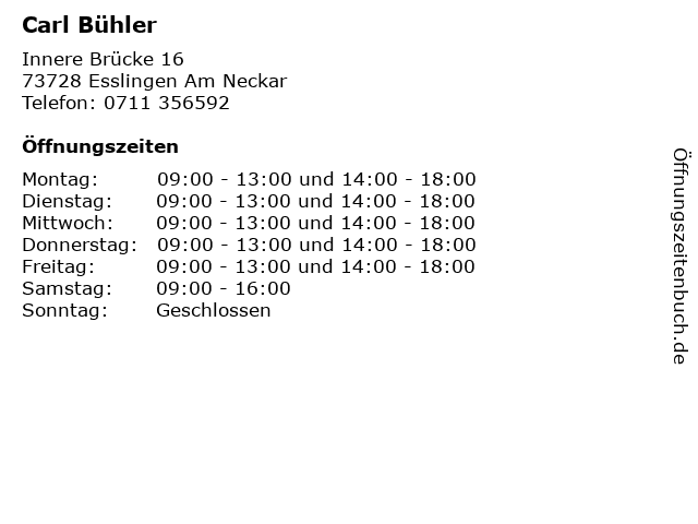 Carl Bühler in Esslingen Am Neckar: Adresse und Öffnungszeiten