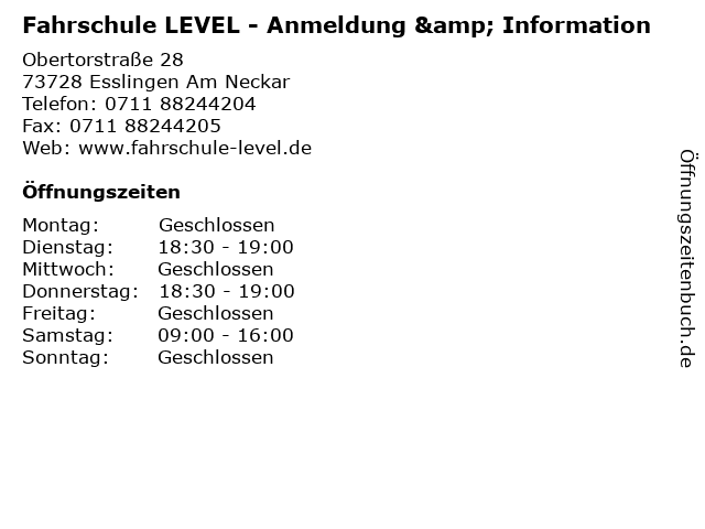 Fahrschule LEVEL - Anmeldung & Information in Esslingen Am Neckar: Adresse und Öffnungszeiten