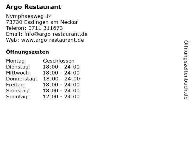 Argo Restaurant in Esslingen am Neckar: Adresse und Öffnungszeiten