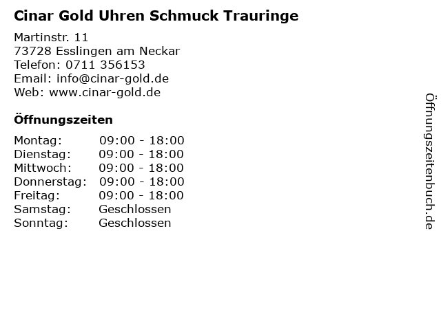 Cinar Gold Uhren Schmuck Trauringe in Esslingen am Neckar: Adresse und Öffnungszeiten