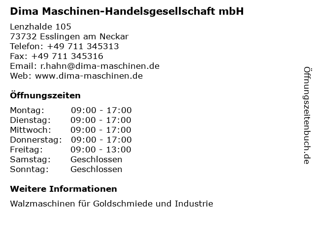 Dima Maschinen-Handelsgesellschaft mbH in Esslingen am Neckar: Adresse und Öffnungszeiten