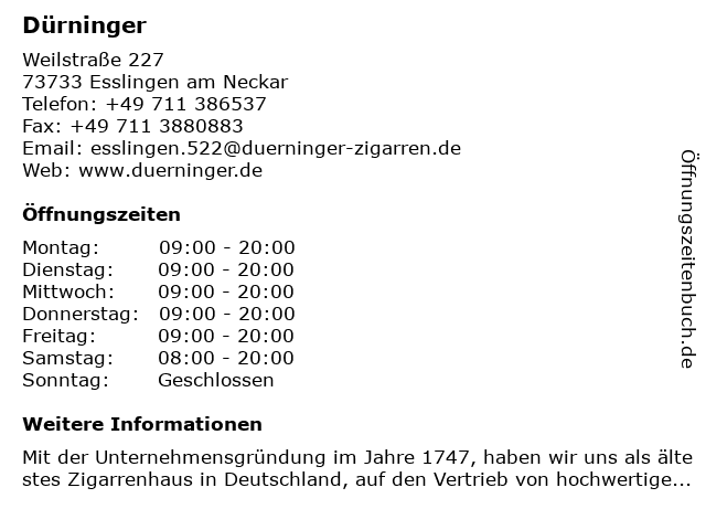 Dürninger in Esslingen am Neckar: Adresse und Öffnungszeiten