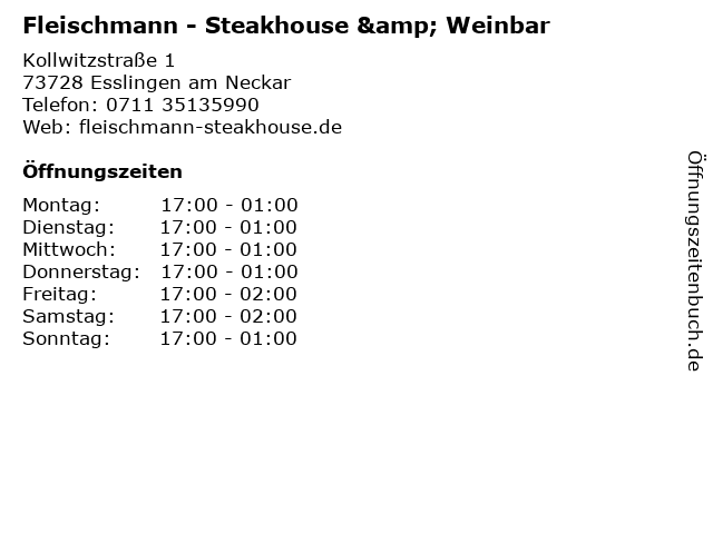 Fleischmann - Steakhouse & Weinbar in Esslingen am Neckar: Adresse und Öffnungszeiten