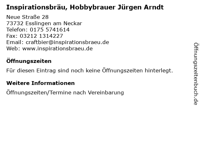 Inspirationsbräu, Hobbybrauer Jürgen Arndt in Esslingen am Neckar: Adresse und Öffnungszeiten