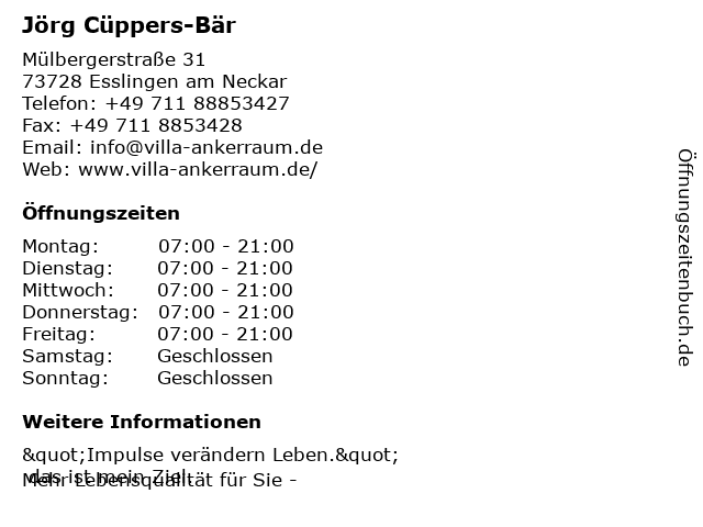 Jörg Cüppers-Bär in Esslingen am Neckar: Adresse und Öffnungszeiten