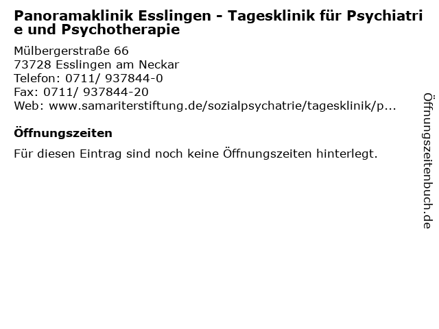 Panoramaklinik Esslingen - Tagesklinik für Psychiatrie und Psychotherapie in Esslingen am Neckar: Adresse und Öffnungszeiten