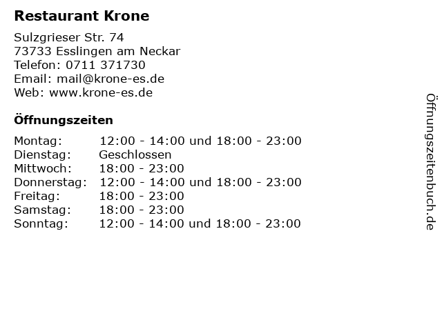 Restaurant Krone in Esslingen am Neckar: Adresse und Öffnungszeiten