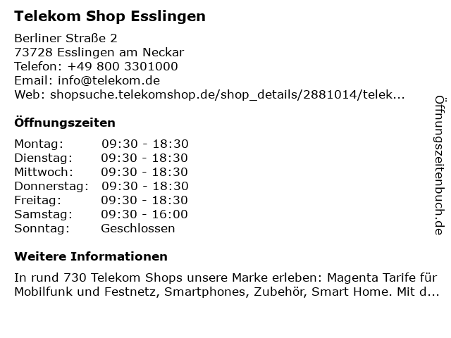 Telekom Shop Esslingen in Esslingen am Neckar: Adresse und Öffnungszeiten