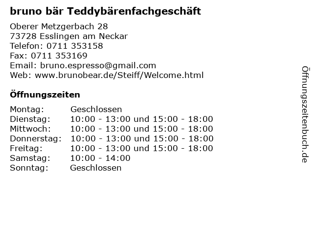 bruno bär Teddybärenfachgeschäft in Esslingen am Neckar: Adresse und Öffnungszeiten