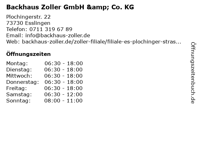 Backhaus Zoller GmbH & Co. KG in Esslingen: Adresse und Öffnungszeiten
