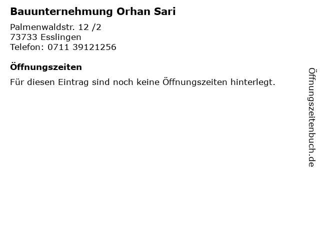Bauunternehmung Orhan Sari in Esslingen: Adresse und Öffnungszeiten