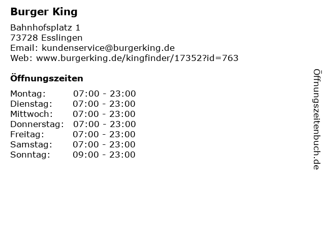Burger King in Esslingen: Adresse und Öffnungszeiten