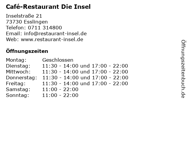 Café-Restaurant Die Insel in Esslingen: Adresse und Öffnungszeiten