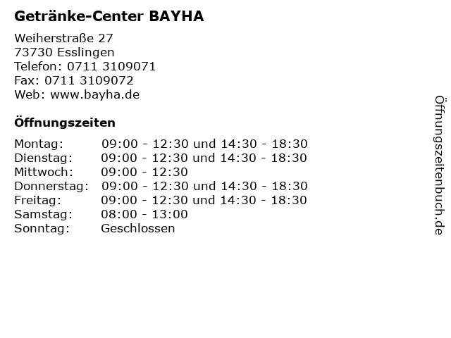Getränke-Center BAYHA in Esslingen: Adresse und Öffnungszeiten