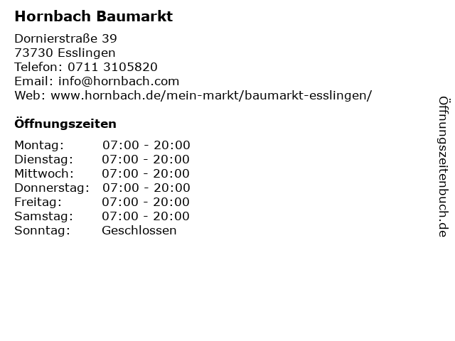 Hornbach Baumarkt in Esslingen: Adresse und Öffnungszeiten