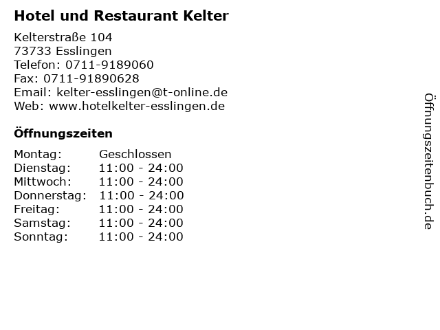 Hotel und Restaurant Kelter in Esslingen: Adresse und Öffnungszeiten