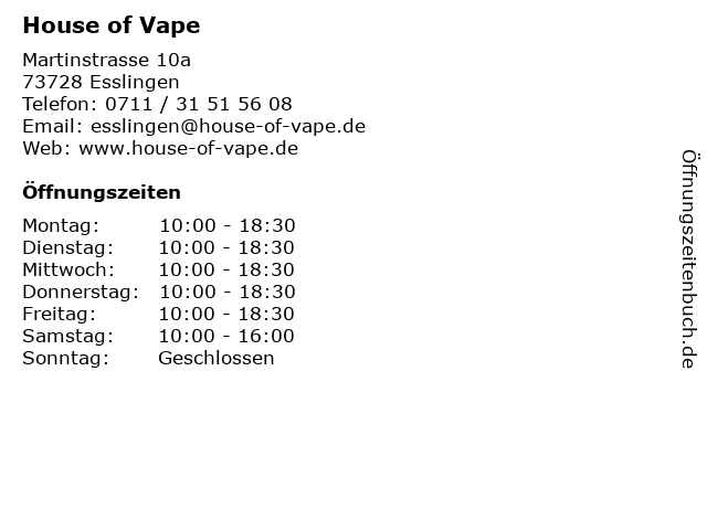 House of Vape in Esslingen: Adresse und Öffnungszeiten