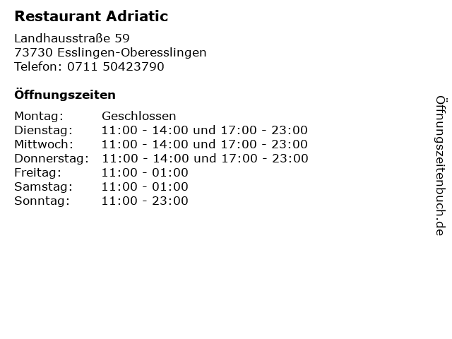Restaurant Adriatic in Esslingen-Oberesslingen: Adresse und Öffnungszeiten