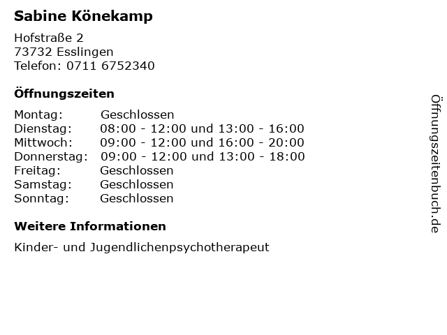 Sabine Könekamp in Esslingen: Adresse und Öffnungszeiten