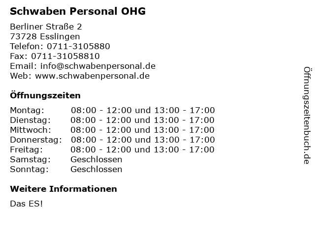 Schwaben Personal OHG in Esslingen: Adresse und Öffnungszeiten