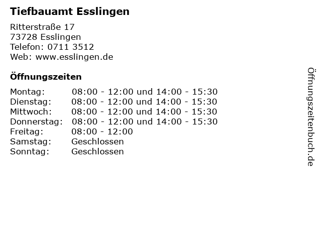 Tiefbauamt Esslingen in Esslingen: Adresse und Öffnungszeiten