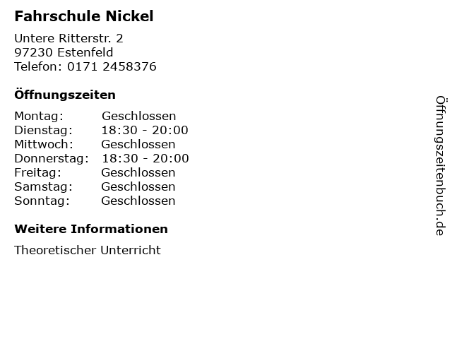 Fahrschule Nickel in Estenfeld: Adresse und Öffnungszeiten