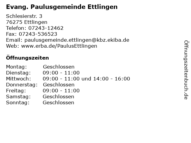 Evang. Paulusgemeinde Ettlingen in Ettlingen: Adresse und Öffnungszeiten