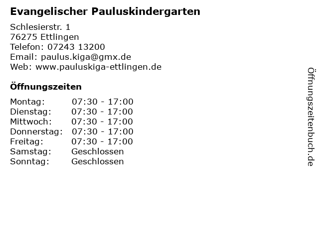 Evangelischer Pauluskindergarten in Ettlingen: Adresse und Öffnungszeiten
