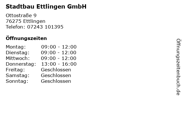 Stadtbau Ettlingen GmbH in Ettlingen: Adresse und Öffnungszeiten