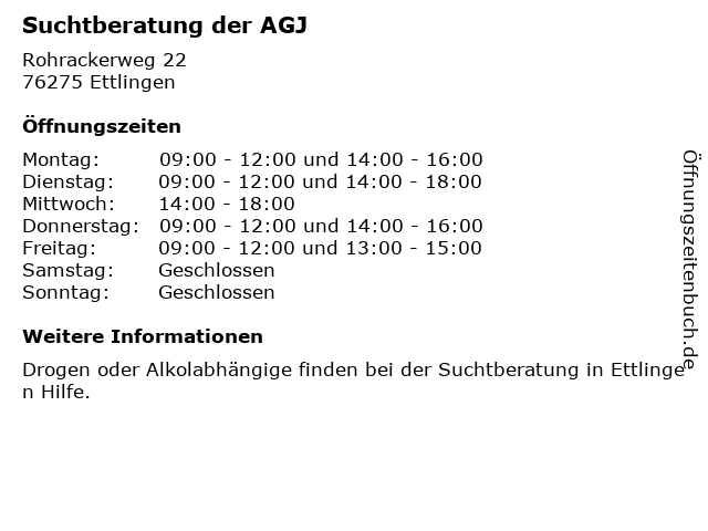 Suchtberatung der AGJ in Ettlingen: Adresse und Öffnungszeiten