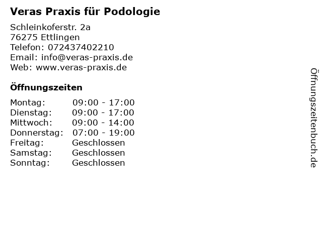 Veras Praxis für Podologie in Ettlingen: Adresse und Öffnungszeiten