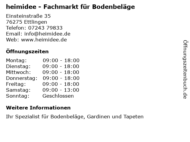 heimidee - Fachmarkt für Bodenbeläge in Ettlingen: Adresse und Öffnungszeiten
