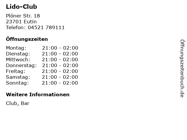 Lido-Club in Eutin: Adresse und Öffnungszeiten