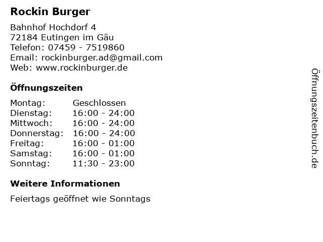 Rockin Burger in Eutingen im Gäu: Adresse und Öffnungszeiten