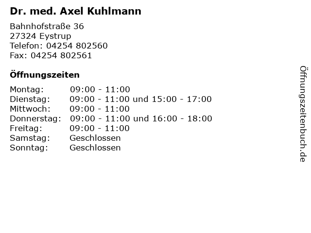 Dr. med. Axel Kuhlmann in Eystrup: Adresse und Öffnungszeiten
