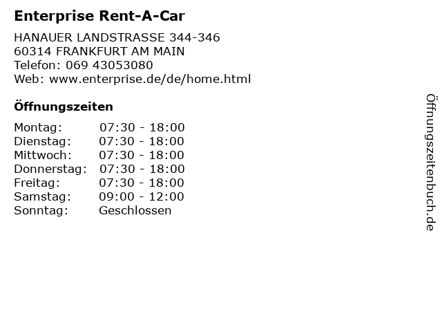 Enterprise Rent-A-Car in FRANKFURT AM MAIN: Adresse und Öffnungszeiten