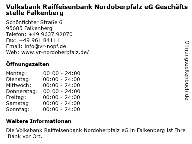 ᐅ Offnungszeiten Volksbank Raiffeisenbank Nordoberpfalz Eg