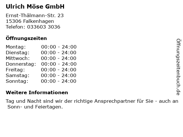 Ulrich Möse GmbH in Falkenhagen: Adresse und Öffnungszeiten