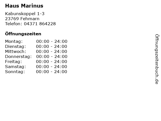 ᐅ Offnungszeiten Haus Marinus Kabunskoppel 1 3 In Fehmarn
