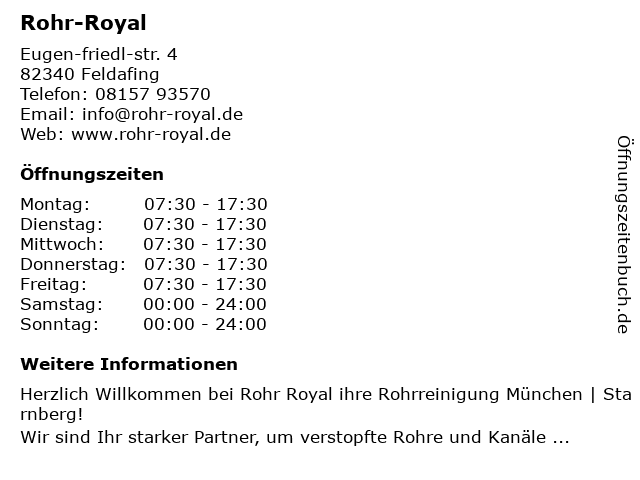 Rohr-Royal in Feldafing: Adresse und Öffnungszeiten