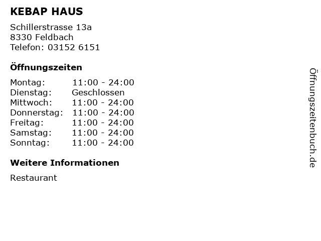 KEBAP HAUS in Feldbach: Adresse und Öffnungszeiten