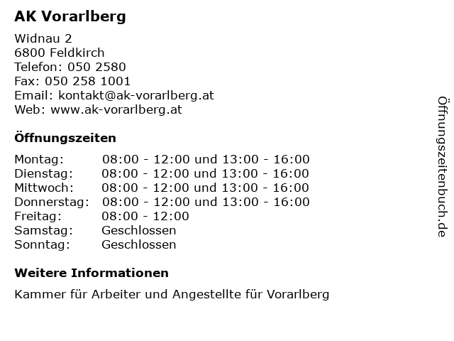 AK Vorarlberg in Feldkirch: Adresse und Öffnungszeiten