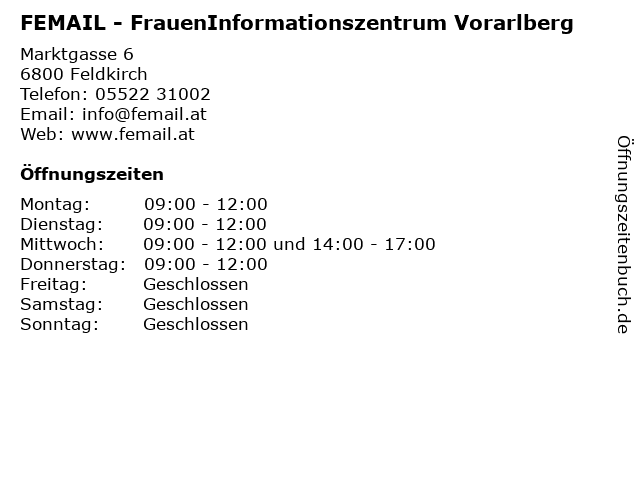 FEMAIL - FrauenInformationszentrum Vorarlberg in Feldkirch: Adresse und Öffnungszeiten