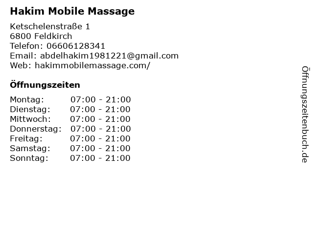 Hakim Mobile Massage in Feldkirch: Adresse und Öffnungszeiten