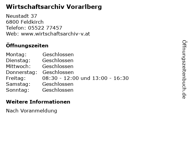 Wirtschaftsarchiv Vorarlberg in Feldkirch: Adresse und Öffnungszeiten