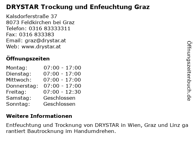 DRYSTAR Trockung und Enfeuchtung Graz in Feldkirchen bei Graz: Adresse und Öffnungszeiten