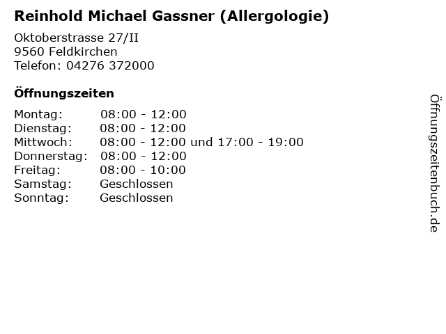 Reinhold Michael Gassner (Allergologie) in Feldkirchen: Adresse und Öffnungszeiten