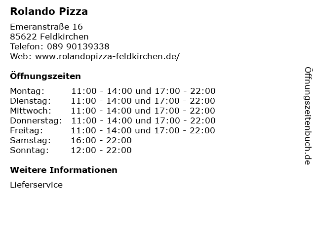 Rolando Pizza in Feldkirchen: Adresse und Öffnungszeiten