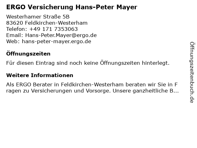 ERGO Versicherung Hans-Peter Mayer in Feldkirchen-Westerham: Adresse und Öffnungszeiten
